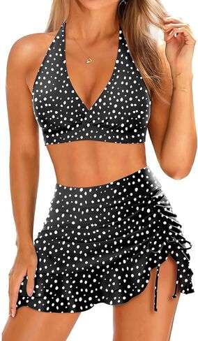Yonique Womens High Waisted Bikini with Skirt Two Piece Swimsuit with Tummy Control Halter Bathing Suit in Saudi Arabia