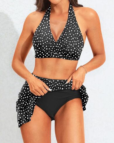 Yonique Womens High Waisted Bikini with Skirt Two Piece Swimsuit with Tummy Control Halter Bathing Suit in Saudi Arabia
