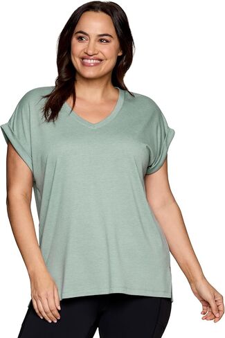 تي شيرت يوجا أنيق للنساء من RBX Active بمقاس كبير ومريح ومسامي للجري والجري وأكمام قصيرة in Kuwait