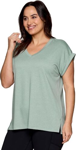 تي شيرت يوجا أنيق للنساء من RBX Active بمقاس كبير ومريح ومسامي للجري والجري وأكمام قصيرة in Kuwait