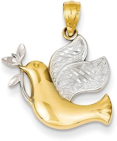 Solid 14k Yellow and White Gold Two Tone Peace Dove Pendant in Saudi Arabia