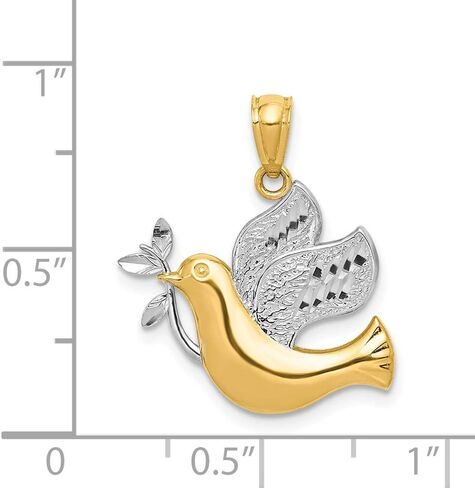 Solid 14k Yellow and White Gold Two Tone Peace Dove Pendant in Saudi Arabia