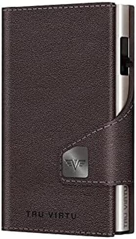 Tru Virtu® Card Wallet Click & Slide Coin Pocket I Credit Card Holder I Card Case RFID NFC Protection I Wallet Made of Genuine Italian Leather I Wallet I Slim Wallet (Nappa Brown/Silver) in Kuwait