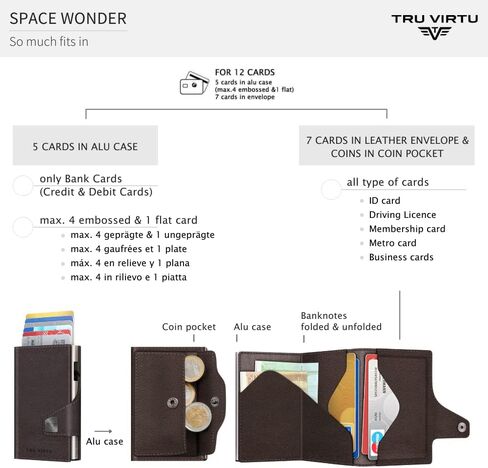 Tru Virtu® Card Wallet Click & Slide Coin Pocket I Credit Card Holder I Card Case RFID NFC Protection I Wallet Made of Genuine Italian Leather I Wallet I Slim Wallet (Nappa Brown/Silver) in Kuwait