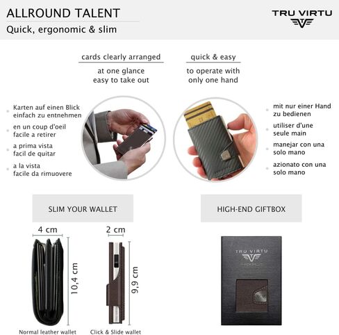 Tru Virtu® Card Wallet Click & Slide Coin Pocket I Credit Card Holder I Card Case RFID NFC Protection I Wallet Made of Genuine Italian Leather I Wallet I Slim Wallet (Nappa Brown/Silver) in Kuwait