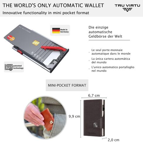 Tru Virtu® Card Wallet Click & Slide Coin Pocket I Credit Card Holder I Card Case RFID NFC Protection I Wallet Made of Genuine Italian Leather I Wallet I Slim Wallet (Nappa Brown/Silver) in Kuwait