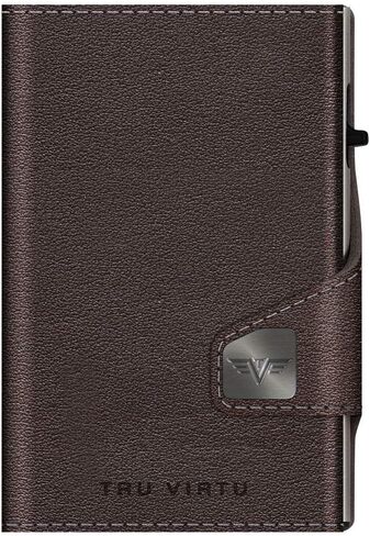 Tru Virtu® Card Wallet Click & Slide Coin Pocket I Credit Card Holder I Card Case RFID NFC Protection I Wallet Made of Genuine Italian Leather I Wallet I Slim Wallet (Nappa Brown/Silver) in Kuwait