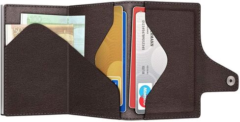 Tru Virtu® Card Wallet Click & Slide Coin Pocket I Credit Card Holder I Card Case RFID NFC Protection I Wallet Made of Genuine Italian Leather I Wallet I Slim Wallet (Nappa Brown/Silver) in Kuwait