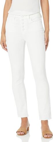 PAIGE Women's Cindy with Exposed Buttonfly High Rise in Straight Lef in Crisp White in Saudi Arabia