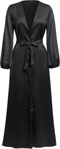 Women Muslim Cardigan with Belt Pockets Lantern Sleeve Satin Maxi Prayer Dress Arabic Dubai Abaya Kaftan in Saudi Arabia