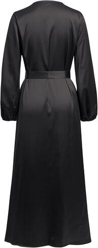 Women Muslim Cardigan with Belt Pockets Lantern Sleeve Satin Maxi Prayer Dress Arabic Dubai Abaya Kaftan in Saudi Arabia