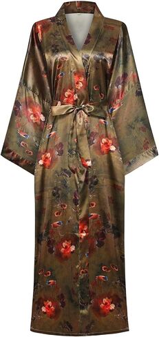 Plus Size Long Kimono Women Floral Robe Silky Loungewear Sleepwear Bridesmaid Bathrobe in Saudi Arabia