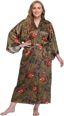 Plus Size Long Kimono Women Floral Robe Silky Loungewear Sleepwear Bridesmaid Bathrobe in Saudi Arabia