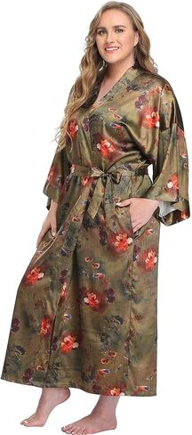 Plus Size Long Kimono Women Floral Robe Silky Loungewear Sleepwear Bridesmaid Bathrobe in Saudi Arabia