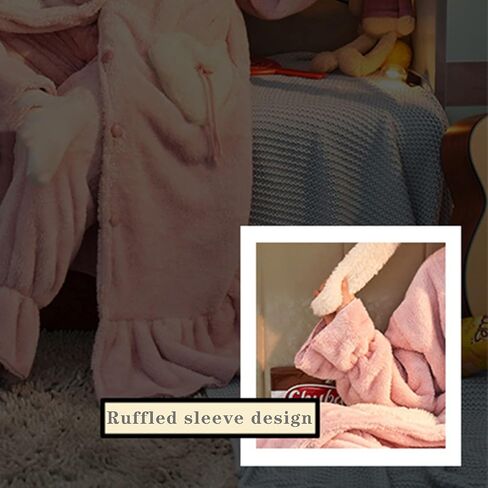 Womens Plush Nightgown Cute Cartoon Coral Fleece Soft Fluffy With hooded Long Bathrobe (Pink, M) in Kuwait