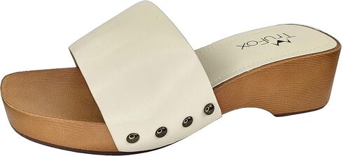 Classic Slide Sandals Low Heel Lightweight Faux Wood in Kuwait