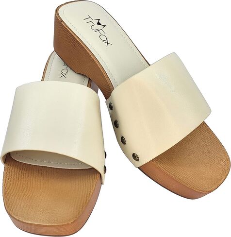 Classic Slide Sandals Low Heel Lightweight Faux Wood in Kuwait