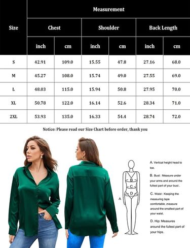 Bloggerlove Women Satin Shirts Button Down Blouse Casual Long Sleeve Silk Blouse Office Work Top in Saudi Arabia