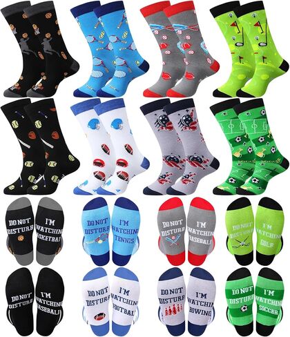 8 Pairs Sports Lovers Socks Gifts for Boys Teens Funny Novelty Christmas Balls Socks Include Football Tennis Baseball Soccer Softball Bowling Basketball Golf Socks for Enthusiasts Athletes in Saudi Arabia