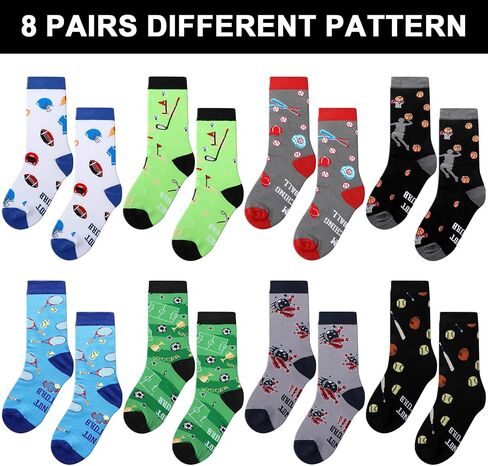 8 Pairs Sports Lovers Socks Gifts for Boys Teens Funny Novelty Christmas Balls Socks Include Football Tennis Baseball Soccer Softball Bowling Basketball Golf Socks for Enthusiasts Athletes in Saudi Arabia