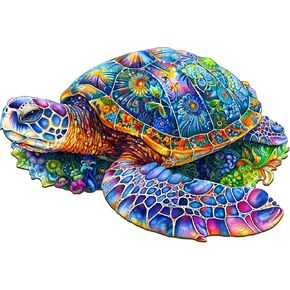 Wooden Puzzles for Adults, Sea Turtle Wooden Jigsaw Puzzles, Wood Puzzles Adult, Unique Animal Shape Wood Cut Puzzles for Puzzle Lovers, Birthday Gifts for Family Friend (S-8.4 * 5.6in-90pcs)