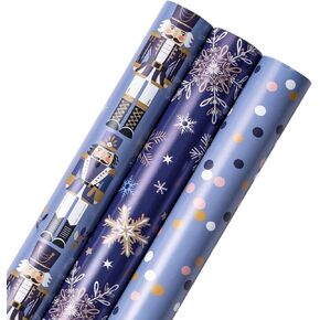 RUSPEPA Christmas Wrapping Paper Rolls - Mini Roll - 17 inches x 10 feet per Roll, Total of 3 Rolls - Black and Gold