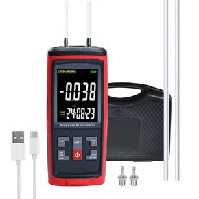 Manometer Data Logger, Dual-Port Digital Manometer Gas Pressure Tester Support PC Data Records, 13 Selectable Units Differential Pressure Gauge Manometer HVAC with Large LCD Screen