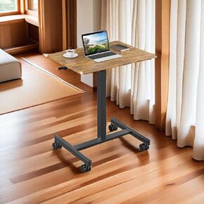 Overbed Bedside Table with Wheels, Mobile Standing Desk Adjustable Height, Modern Portable Rolling Bed Table for Laptop Computer Writing, Hospital & Home Use, White
