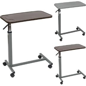 Mahogany Overbed Table with Composite Top and Adjustable Height - Over Bed Table with Wheels - Medical Rolling Bedside Table for Hospital and Home Use