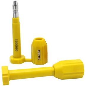 100 Pack Bolt Seal, Container Tamper Evident Seals with Serial Number, High Security Seal One Time Use Barrier Seals for Trailer Truck Train Cargo Shipping Container (Yellow)