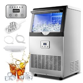 Commercial Ice Maker 100lbs/24H Ice Maker Machine, Auto Self-Cleaning, LED Digital Display, Blue Light, Under Counter/Freestanding Ice Machine for Home/Office/Restaurant/Bar