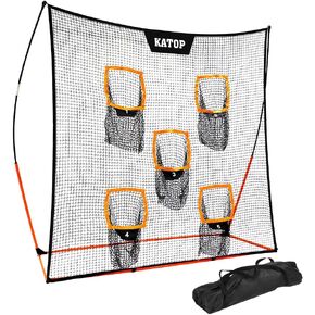 Katop Updated Solo Football Trainer Throwing Net - Without TOPPLE and Fall - Improve Your Throwing Accuracy - Perfect for Any Proficiency Level - 7x7 ft - 5 Targets