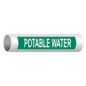 ComplianceSigns.com Potable Water (White Legend On Green Background) ASME A13.1 Pipe Label Decal, 8x2 inch 5-Pack Vinyl for Pipe Markers