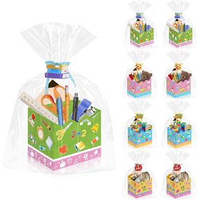 CIEOVO 24 Pieces Back to School Party Treat Gift Bags, Square Party Favor Gifts Bags Candy Box Bags Decorations Bow Boxes for Back to School Classroom Party Supplies