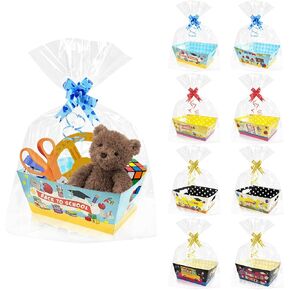CIEOVO 24 Pieces Back to School Party Treat Gift Bags, Square Party Favor Gifts Bags Candy Box Bags Decorations Bow Boxes for Back to School Classroom Party Supplies
