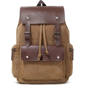 Canvas Backpack with USB Charging Port, Vintage Daypack for Men Women, Brown Travel Work Rucksack College Computer Bag Bookbag Fits 15.6 Inch Laptop, Brown
