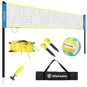 Portable 32 ft Volleyball Net for Lawn, Grass, Bakyard, Indoor Outdoor Durable Volleyball Net Set System with Adjustable Height Poles, Easy-Tight Tensioner, Scoring Clamps