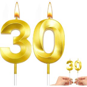 30th Birthday Candles Gold 30th Birthday Cake Topper Happy 30th Birthday Decorations Number Candles for Cake 30th Birthday Decorations for Him Her Gold Birthday Candle Candles for Cake Candles