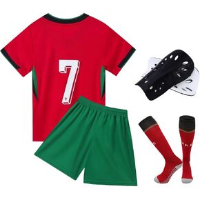 Set of 4#7 Boys Soccer Jerseys T Shirts and Shorts Stockings Set Football Training Uniforms for Kids Youth Girls Fans