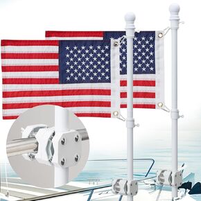 White Boat Flag Pole Kit 2Pack, 12 x 18 Embroidered American Flag for Boat with Pole, No Drilling Boat Flag Pole Rod Holder Mount for Pontoon Boat Accessories Heavy Duty