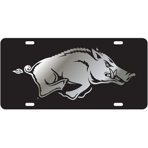 Arkansas Razorbacks Acrylic laser Cut Inlaid Plate Black w/Silver Razorback