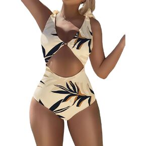 Womens Sexy Cutout One Piece Swimsuit Tummy Control High Waisted Monokini Cheeky V Neck Wide Straps Bathing Suit