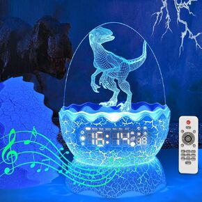 New Dinosaur Egg Clock Dinosaur Night Light Kid's Room Decoration Clock, Remote Control Multi Colors & Music Voice, Cool Dinosaur Decor & Gift Ideal for Kids/Adults