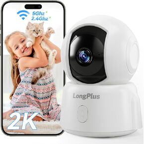 LongPlus® 2K Indoor Security Camera, Pan/Tilt Security Camera for Pets, 360° WiFi Security Camera with Auto Motion Tracking, Motion Detection, Night Vision, 2-Way Audio, Works with Alexa(2.4GHz ONLY)
