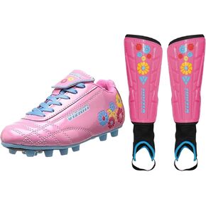 Vizari Blossom Soccer Cleats (11) & Shinguards (M) Combo | Firm Ground Cleats with Superior Traction & Lightweight Shin Guards with Detachable Ankle Protection | Perfect Youth Soccer Set for Performan