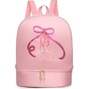 Ballet Dance Backpack with Separate Shoe Compartment,Cute Ballerina Dance Bag for Girls,Dance Shoe Bag Gymnastics Ballet Bags,Waterproof Small Duffle Bag,Storage Bag (Pink)