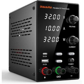 DC Power Supply Variable, Adjustable Switching Regulated Power Supply (32V 10A) with Encoder Coarse & Fine Adjustments Knob, Bench Power Supply with USB & Type-C Quick-Charge Interface