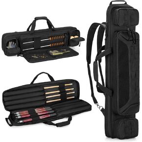 Pool Cue Case Bag Holds 4 Butts and 4 Shafts, 4x4 Pool Cue Bag Backpack with Concealable Shoulder Straps, Billiard Pool Cue Stick Carrying Case Bag with Accessory Pockets