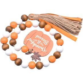 SUPVOX Fall Wood Bead Garland Farmhouse Beads with Tassels Pumpkin Tags Ornaments Farmhouse Rustic Decor Prayer Beads Boho Beads for Home Decor Orange