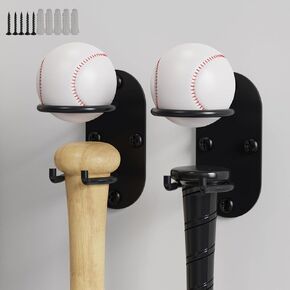 2.35“ Baseball Bat Wall Mount Holder, 2 in 1 All Metal Heavy Duty Baseball Holder Storage Hanger Display Case for Baseball/Baseball Bat/Gloves/Softball/Field Hockey